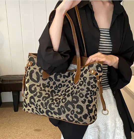 Women’s Leopard-Style Cheetah Print Shoulder Tote Bag
