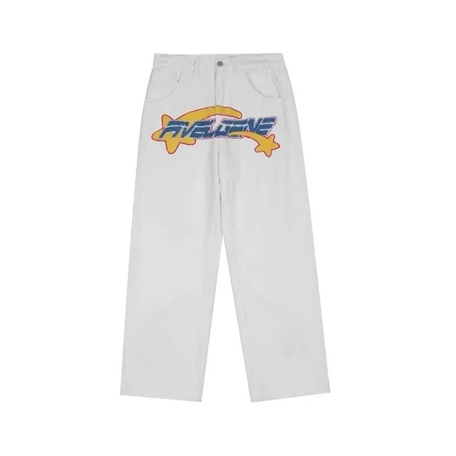Y2K Vintage Embroidered Wide Leg Jeans for Men