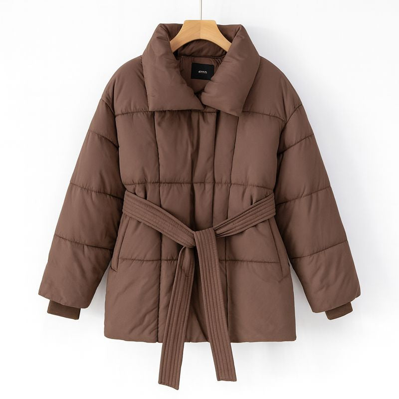 Women’s Warm Belted Puffer Jacket – Lightweight Quilted Winter Coat