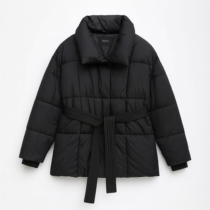 Women’s Warm Belted Puffer Jacket – Lightweight Quilted Winter Coat