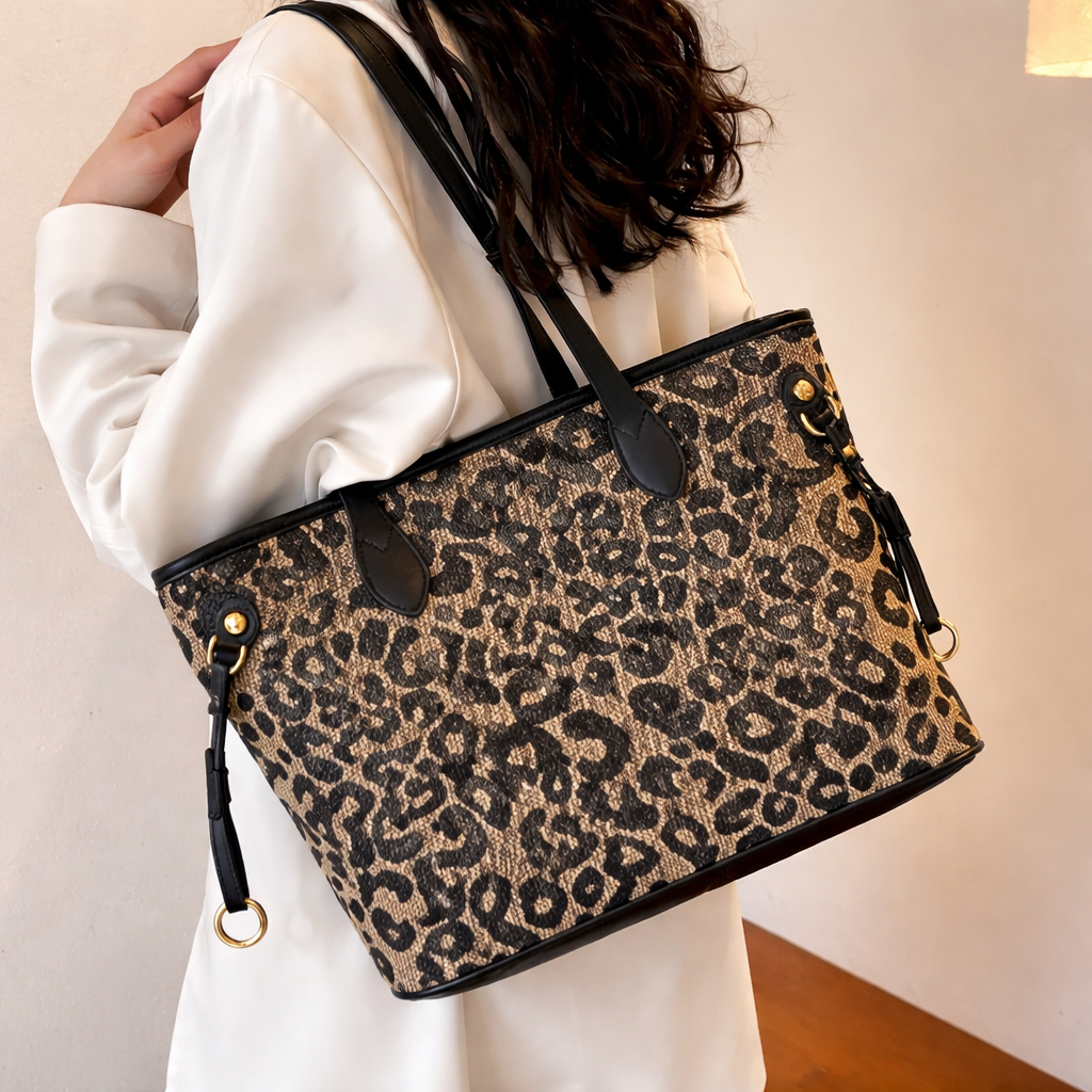 Women’s Leopard-Style Cheetah Print Shoulder Tote Bag