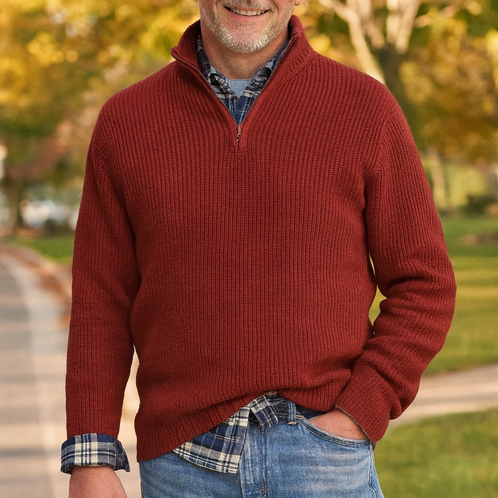 Men Collar Quarter Zip-Up Sweater Casual