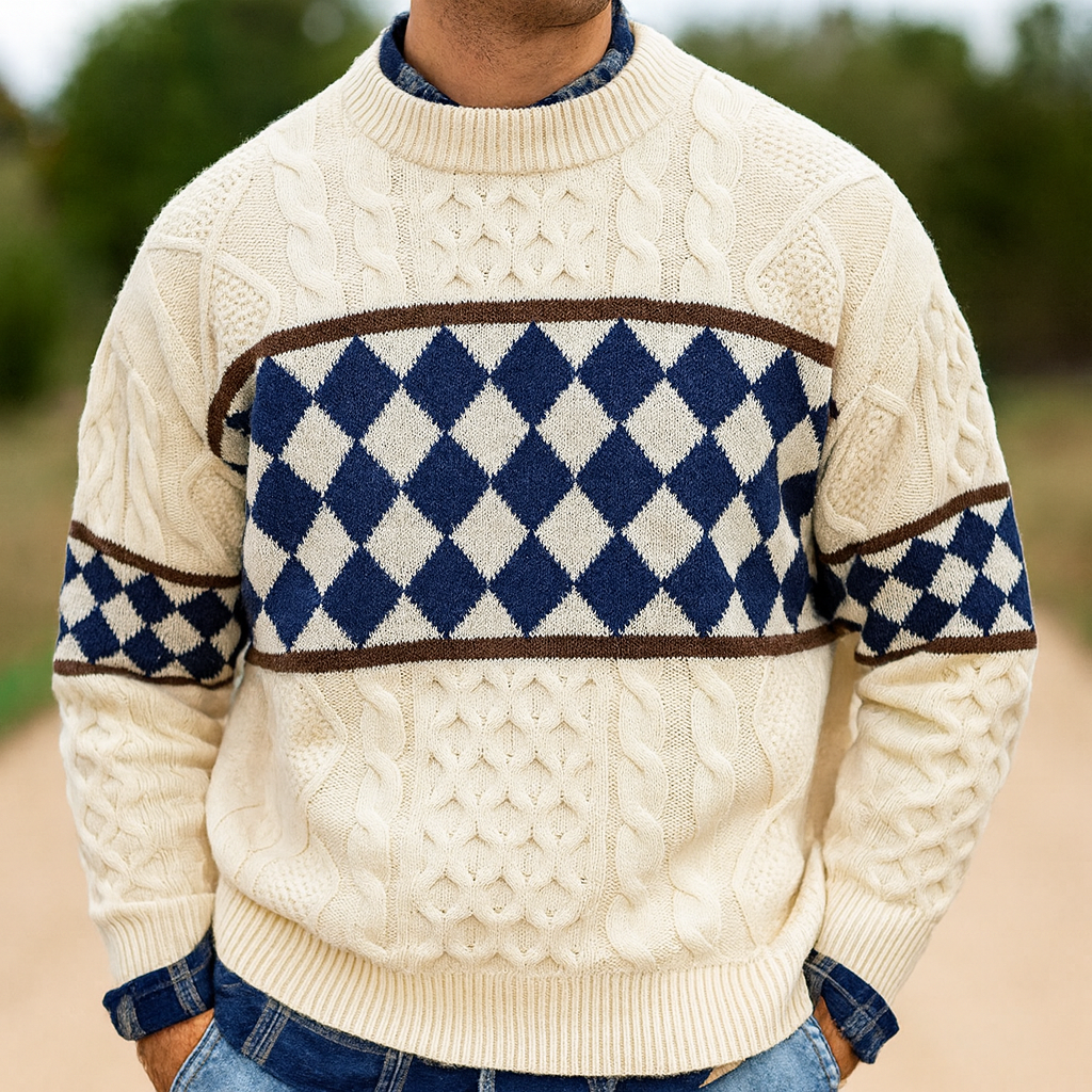 Checkered Cardigan Sweater for Men