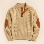Men’s Collar Knit Sweater – Warm Jacquard Long Sleeve Pullover