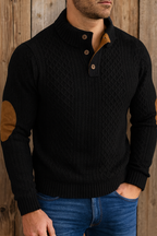 Men’s Collar Knit Sweater – Warm Jacquard Long Sleeve Pullover