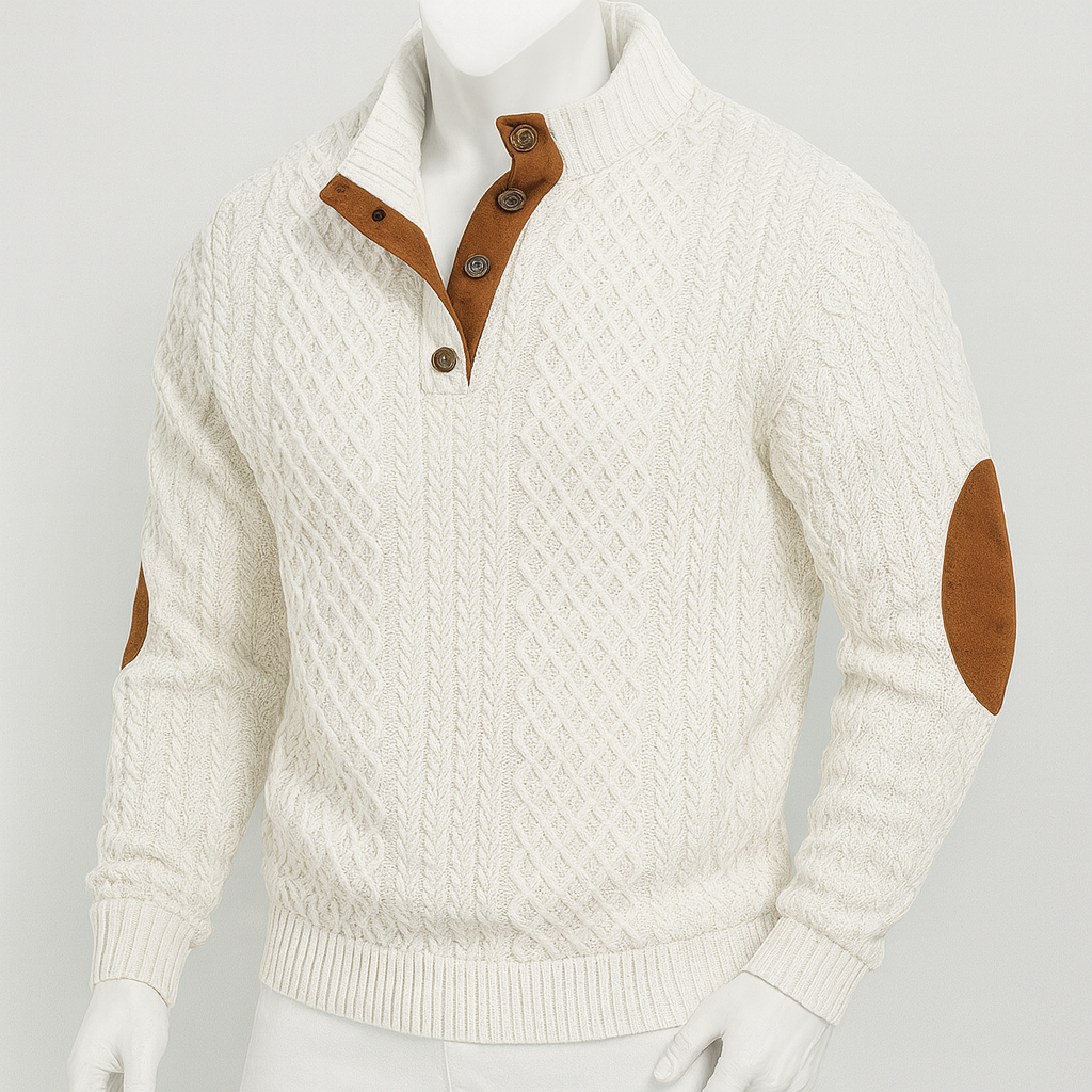 Men’s Collar Knit Sweater – Warm Jacquard Long Sleeve Pullover