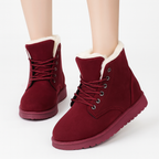 Women’s Cozy Pink Suede Winter Snow Boots – Warm Plush Lined Lace-Up Booties