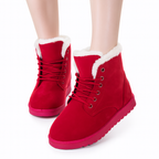 Women’s Cozy Pink Suede Winter Snow Boots – Warm Plush Lined Lace-Up Booties