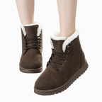 Women’s Cozy Pink Suede Winter Snow Boots – Warm Plush Lined Lace-Up Booties