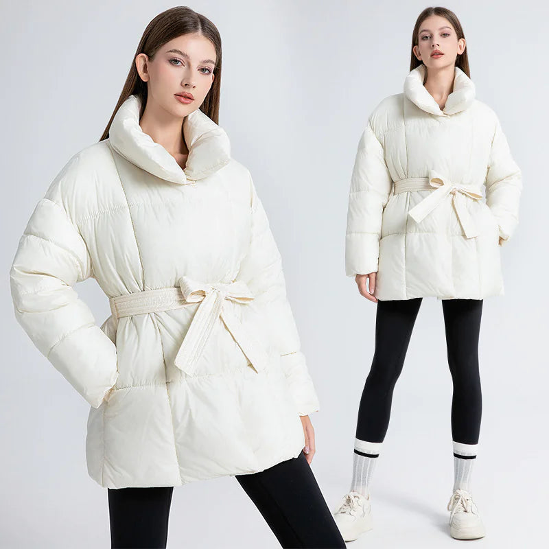 Women’s Warm Belted Puffer Jacket – Lightweight Quilted Winter Coat