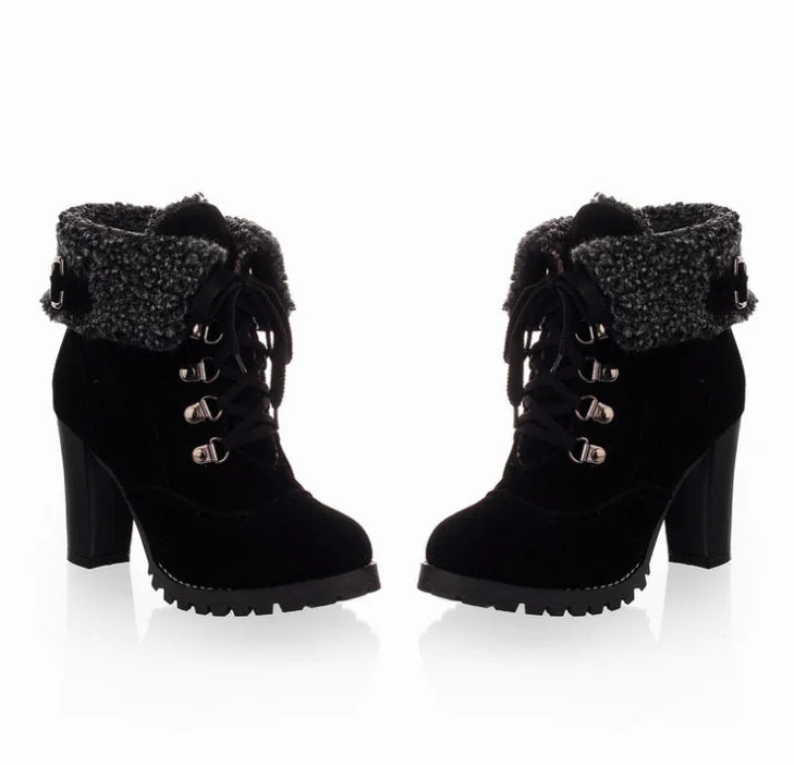 Women’s Martin Boots – High Heel Ankle Boots with Chunky Heel & Lace-Up Design
