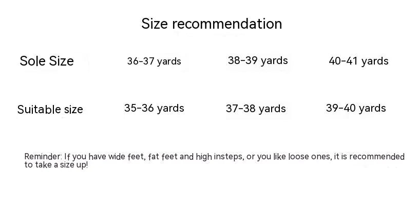 Size recommendation chart for sole sizes and suitable sizes on a white background