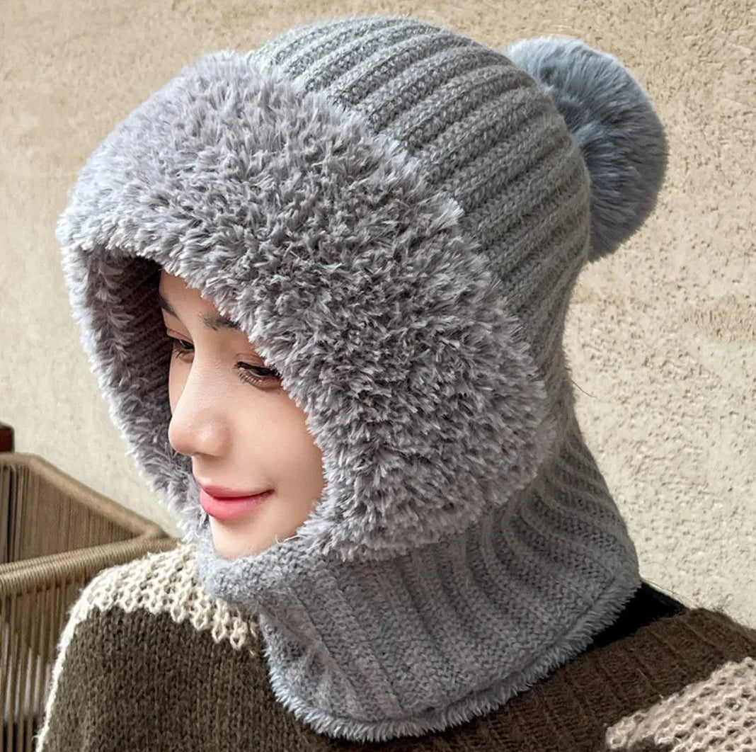 Women’s 2-in-1 Winter Hat & Scarf Hood – Plush Fleece Lined Thermal Balaclava