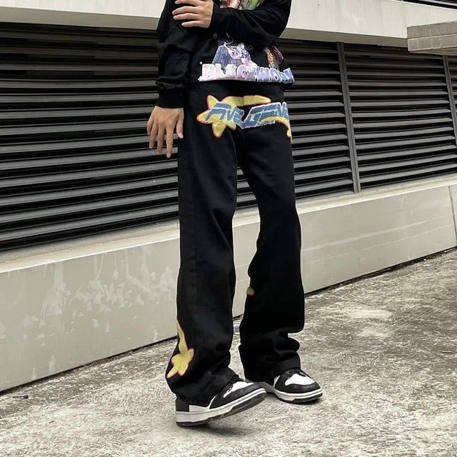 Y2K Vintage Embroidered Wide Leg Jeans for Men