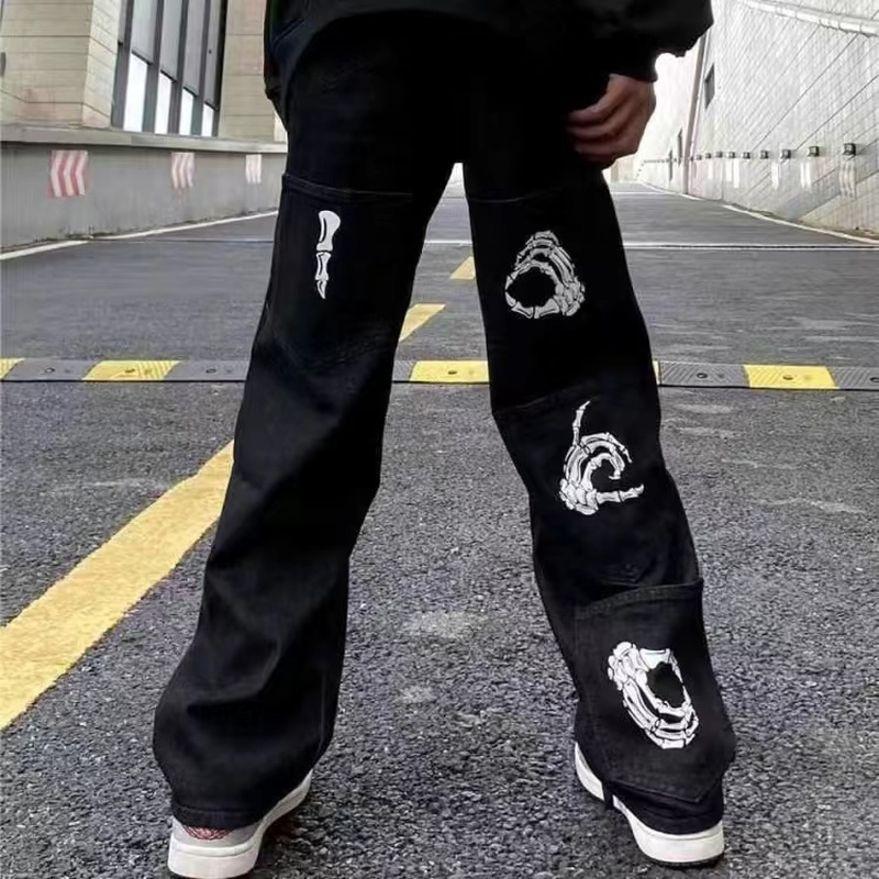 Y2K Vintage Embroidered Wide Leg Jeans for Men