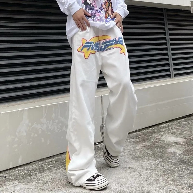 Y2K Vintage Embroidered Wide Leg Jeans for Men