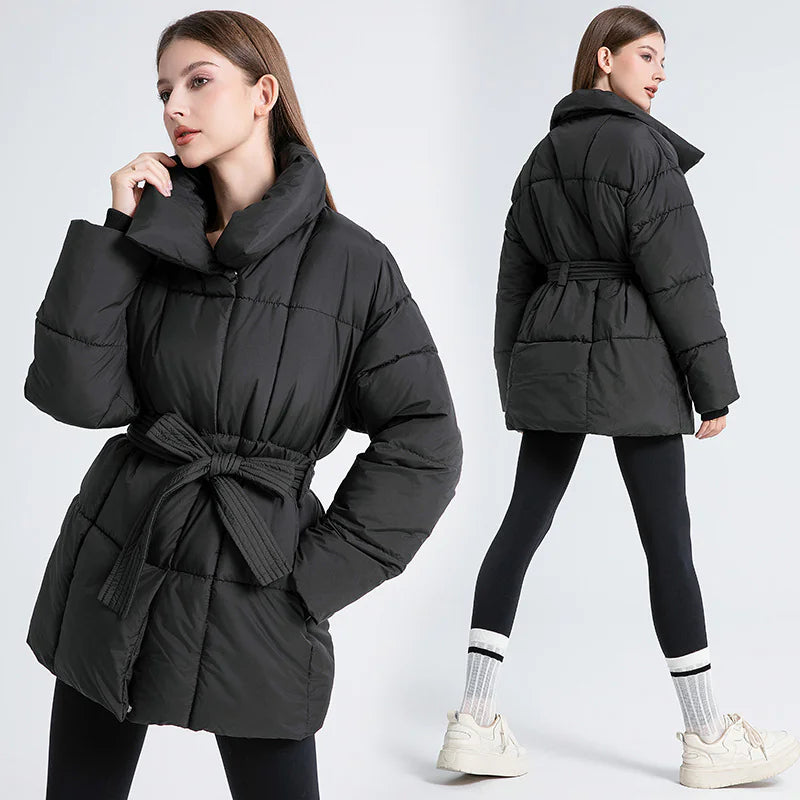 Women’s Warm Belted Puffer Jacket – Lightweight Quilted Winter Coat